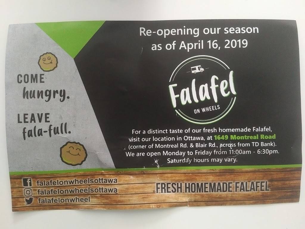 Falafel On Wheels | restaurant | 1649 Montreal Rd, Gloucester, ON K1J 6N6, Canada | 6134156544 OR +1 613-415-6544