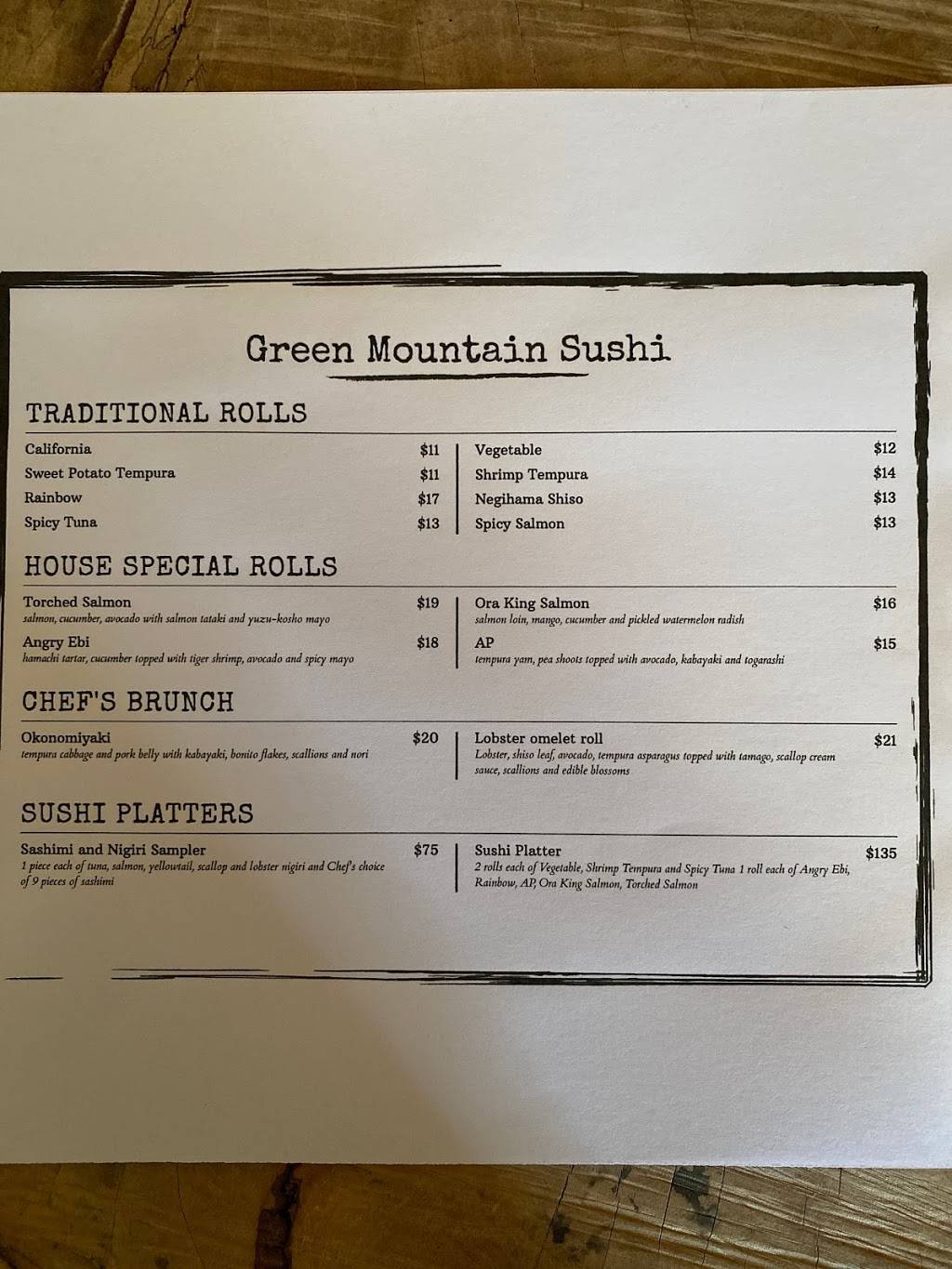Green Mountain Sushi | restaurant | 14 Barrows Rd, Stowe, VT 05672, USA | 8022536838 OR +1 802-253-6838
