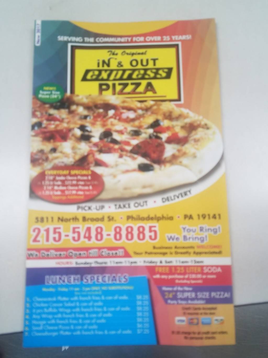In & Out Express Pizza | restaurant | 5811 N Broad St, Philadelphia, PA 19141, USA | 2155488885 OR +1 215-548-8885