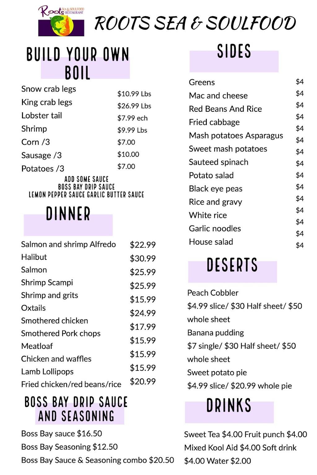 Roots Sea and Soul Food | restaurant | 1917 N Decatur Blvd, Las Vegas, NV 89108, USA | 7024060886 OR +1 702-406-0886