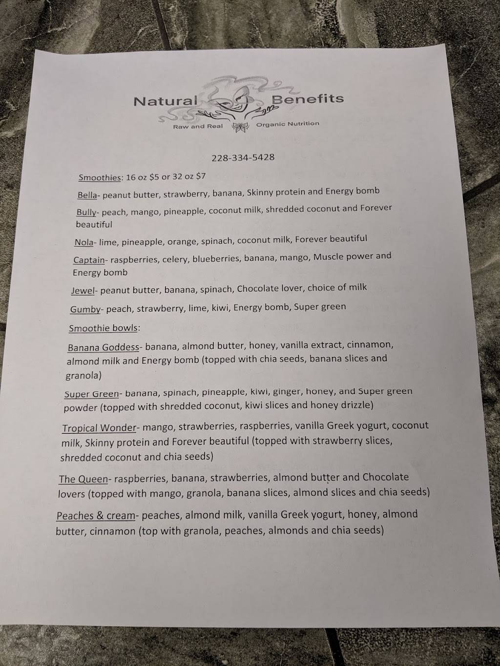 Natural Benefits | restaurant | 9005 Old Spanish Trail, Ocean Springs, MS 39564, USA | 2283345428 OR +1 228-334-5428