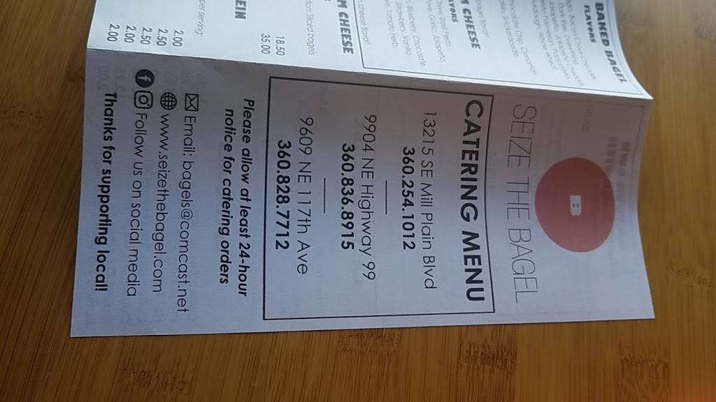 Seize The Bagel - Cascade Park | restaurant | 13215 SE Mill Plain Blvd Suite C3, Vancouver, WA 98684, USA | 3602541012 OR +1 360-254-1012