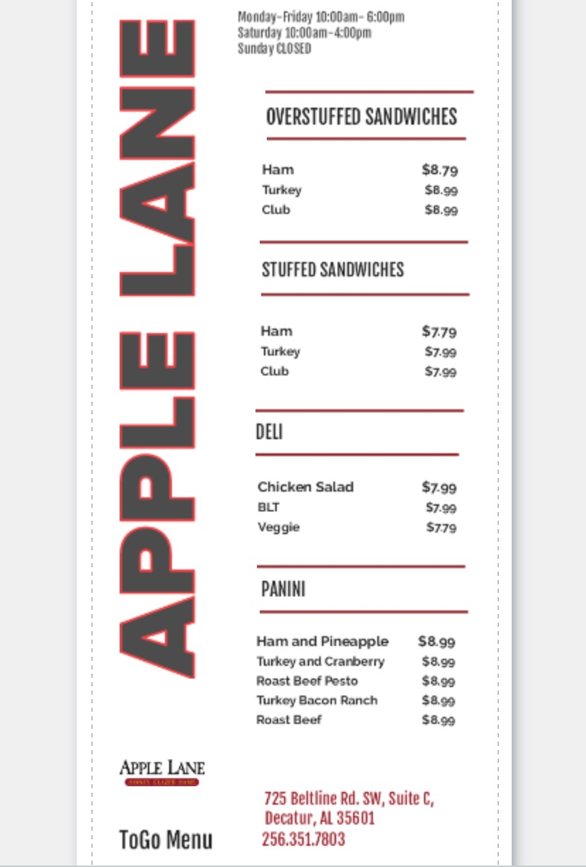 Apple Lane | restaurant | 725 Beltline Rd SW Suite C, Decatur, AL 35601, USA | 2563517803 OR +1 256-351-7803