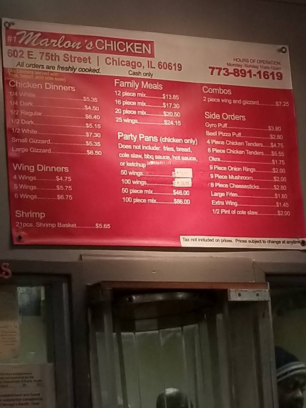 Marlons Chicken | restaurant | 602 E 75th St, Chicago, IL 60619, USA | 7738911619 OR +1 773-891-1619