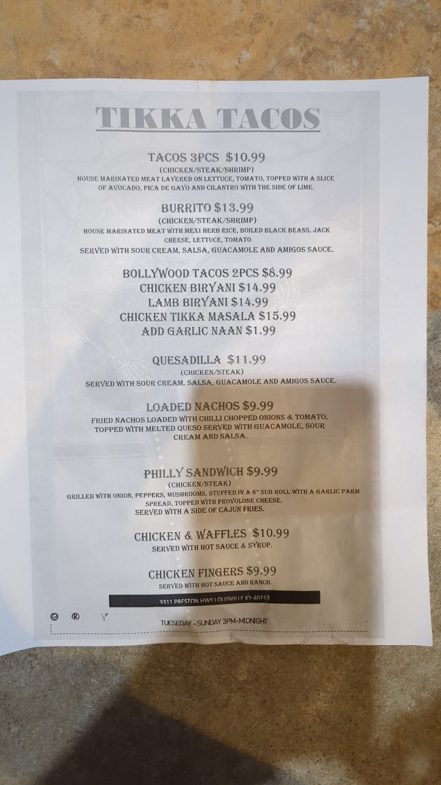 Tikka Tacos | restaurant | 3311 Preston Hwy, Louisville, KY 40213, USA | 5029184606 OR +1 502-918-4606