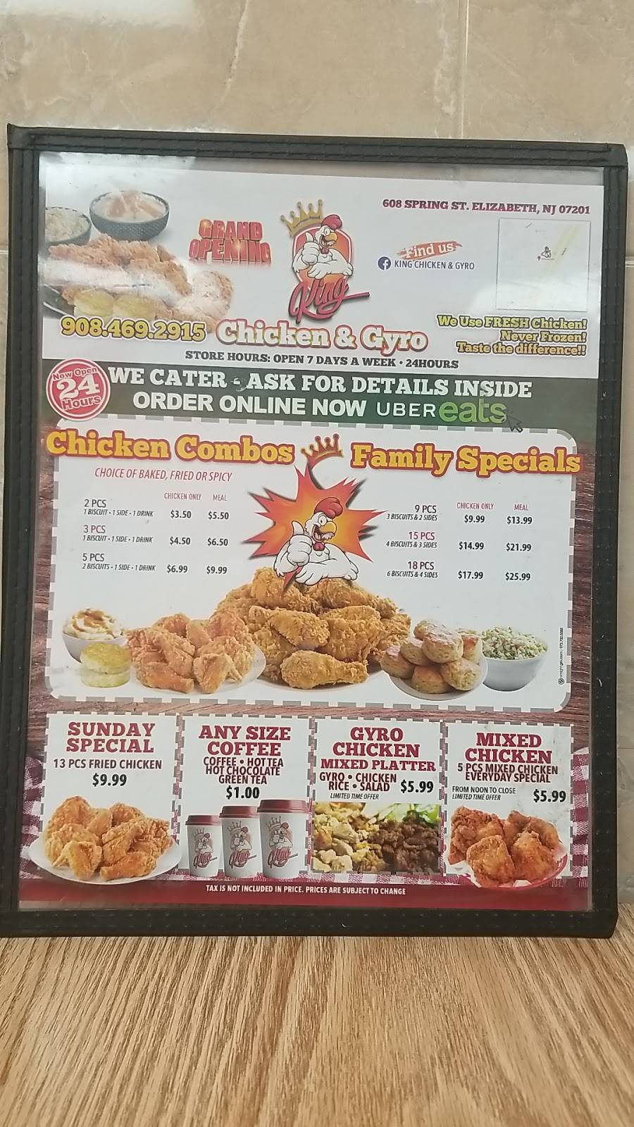 King Chicken & Gyro | meal takeaway | 608 Spring St, Elizabeth, NJ 07201, USA | 9084692915 OR +1 908-469-2915