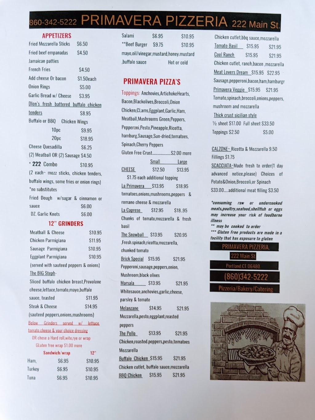 Primavera Pizzeria | restaurant | 222 Main St, Portland, CT 06480, USA | 8603425222 OR +1 860-342-5222