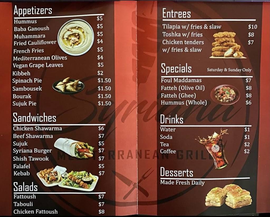 Syriana Mediterranean Grill | restaurant | 1916 Hanover Ave, Allentown, PA 18109, USA | 4849299001 OR +1 484-929-9001