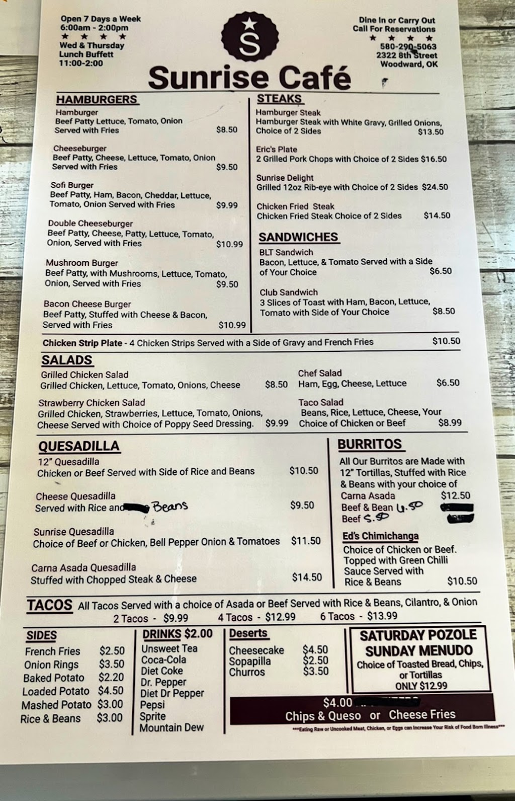 Sunrise Cafe | restaurant | 2322 8th St, Woodward, OK 73801, USA | 5802905063 OR +1 580-290-5063