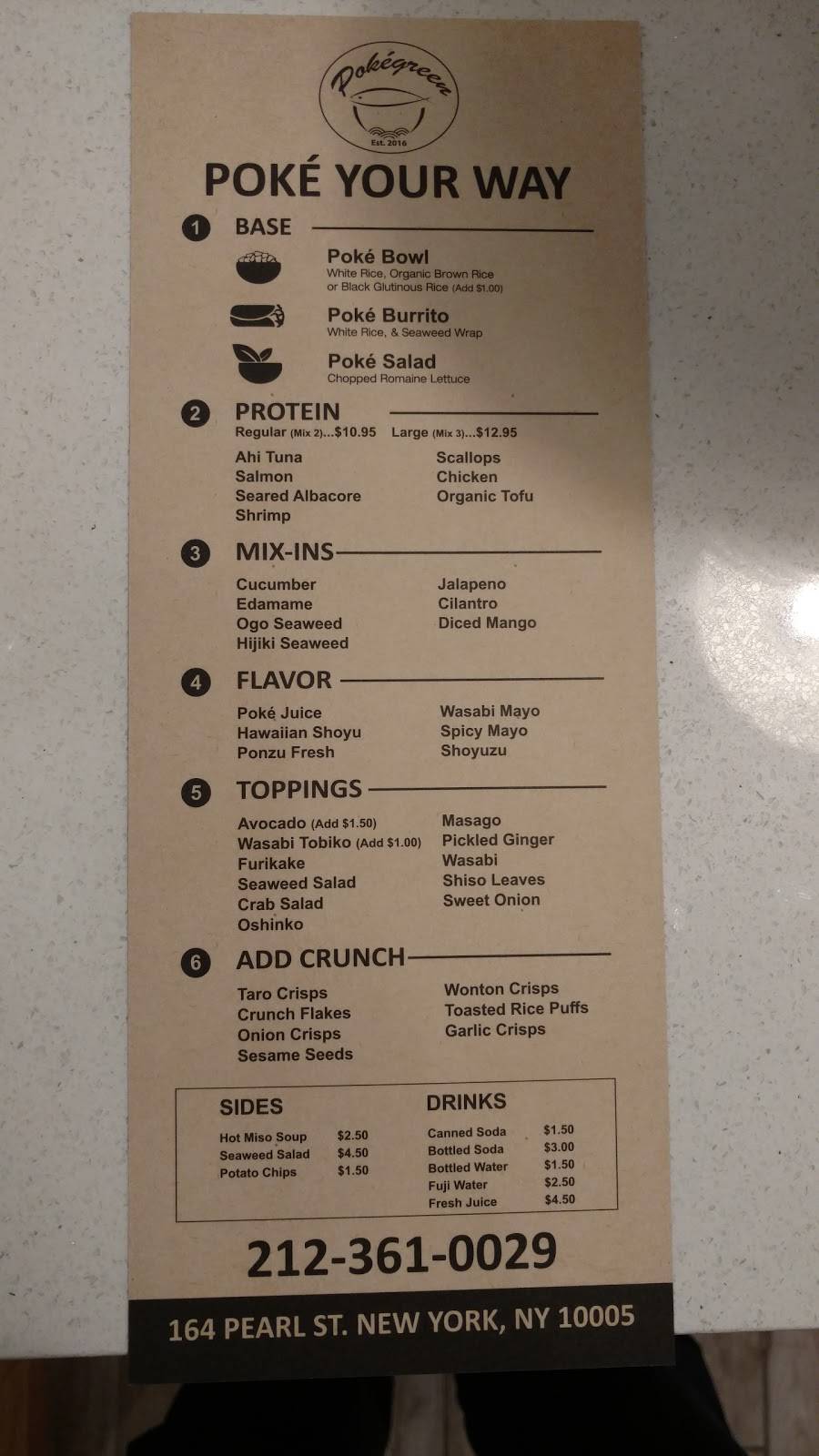 PokeGreen | restaurant | 164 Pearl St, New York, NY 10005, USA | 2123610029 OR +1 212-361-0029