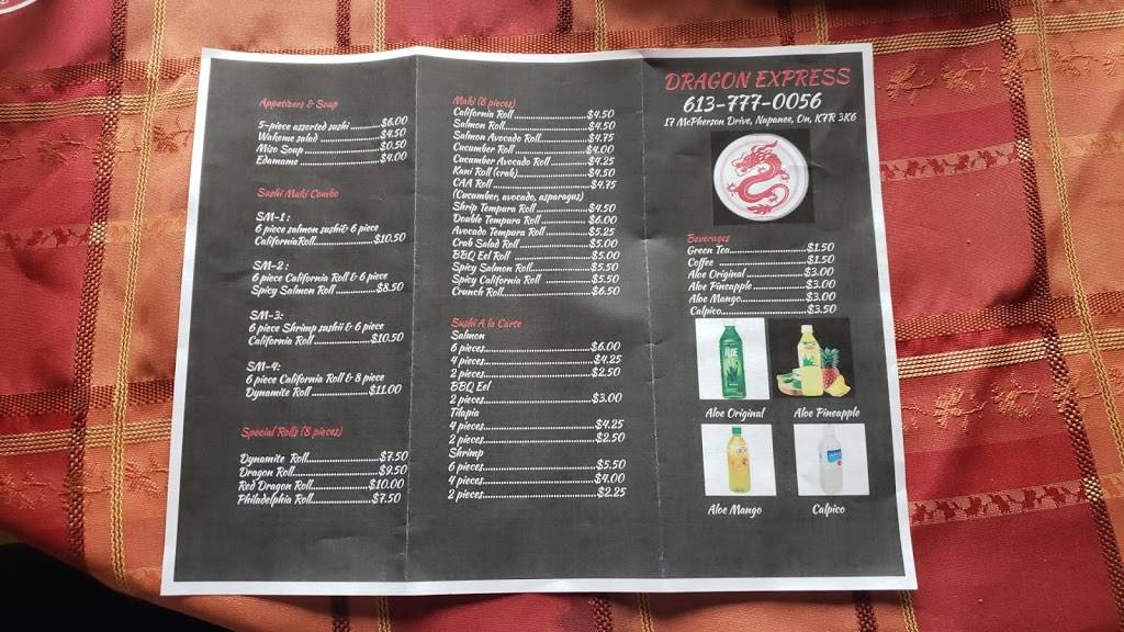 Dragon Express Sushi Bar | restaurant | 17 McPherson Dr, Napanee, ON K7R 3L1, Canada | 6137770056 OR +1 613-777-0056