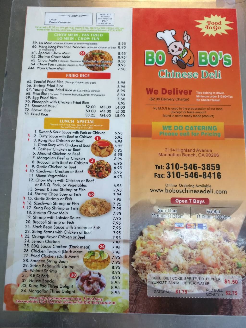 Bobo Chinese Deli | restaurant | 2114 Highland Ave, Manhattan Beach, CA 90266, USA | 3105463859 OR +1 310-546-3859