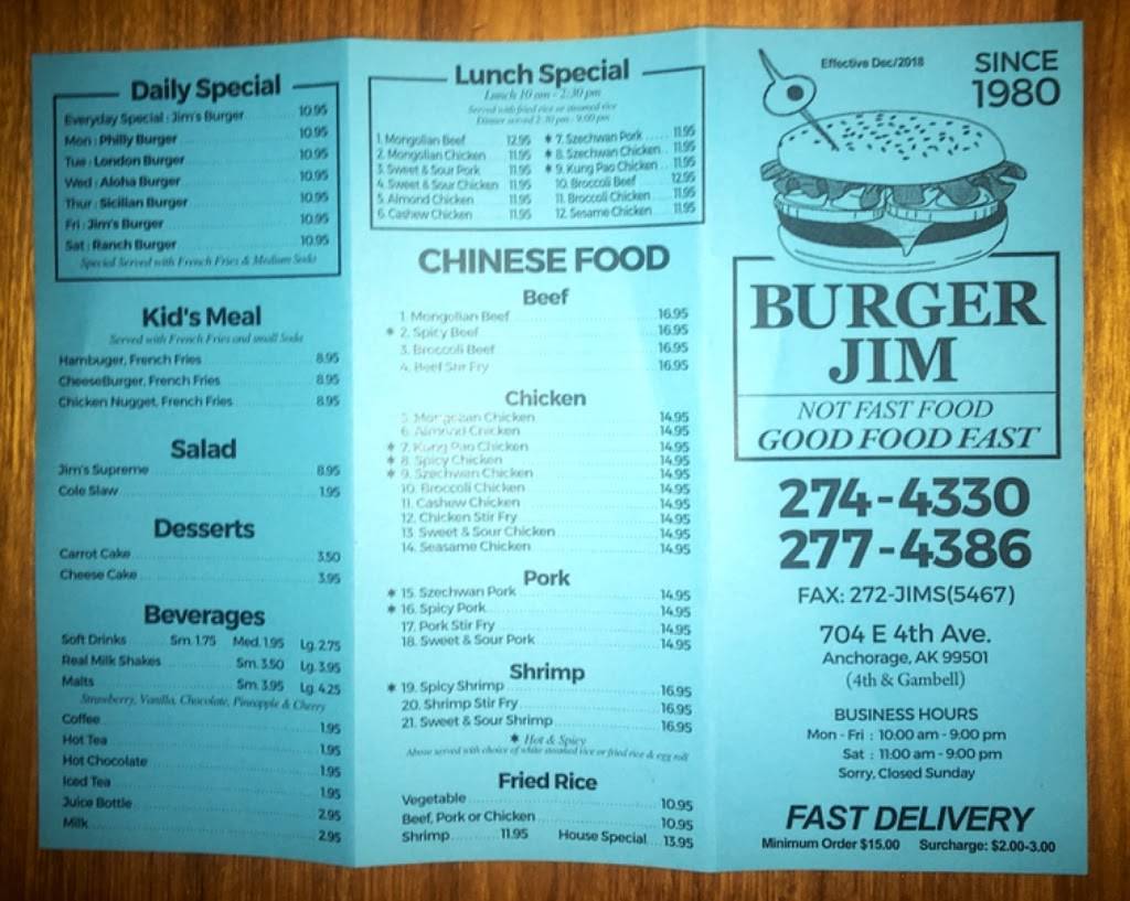 Burger Jim | restaurant | 704 E 4th Ave, Anchorage, AK 99501, USA | 9072744330 OR +1 907-274-4330