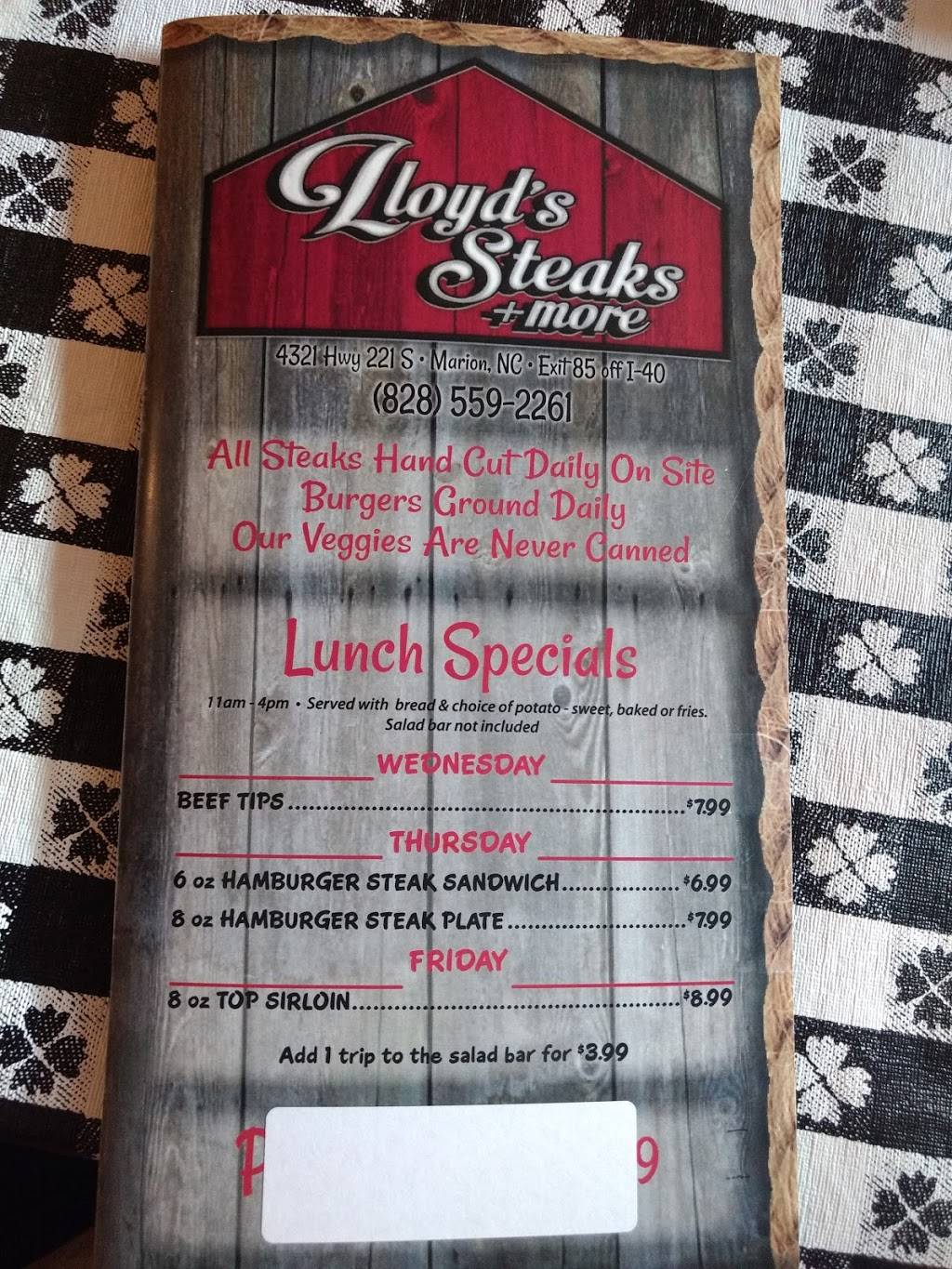 Lloyds Steaks and More | restaurant | Glenwood, NC 28752, USA | 8285592261 OR +1 828-559-2261