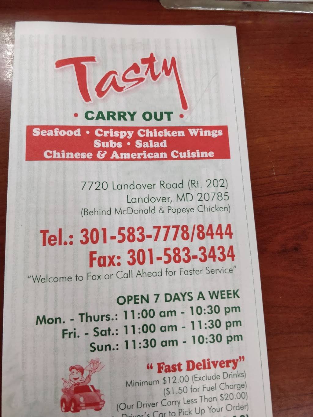 Tasty Carryout | meal takeaway | 7720 Landover Rd, Landover, MD 20785, USA | 3015837778 OR +1 301-583-7778