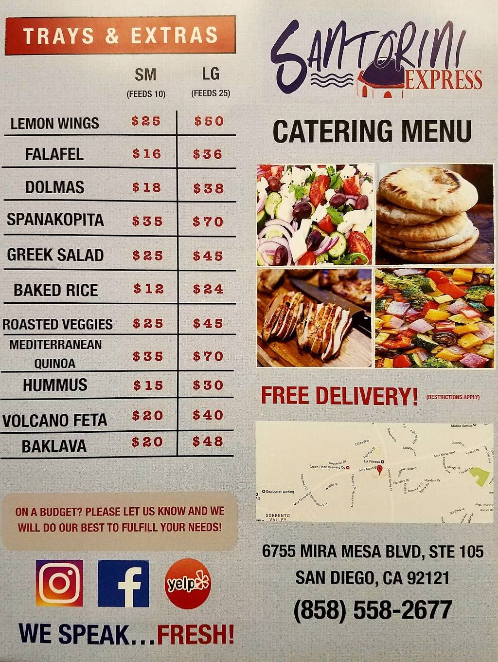 Santorini Express Greek Island Grill | restaurant | 6755 Mira Mesa Blvd #105, San Diego, CA 92121, USA | 8585582677 OR +1 858-558-2677