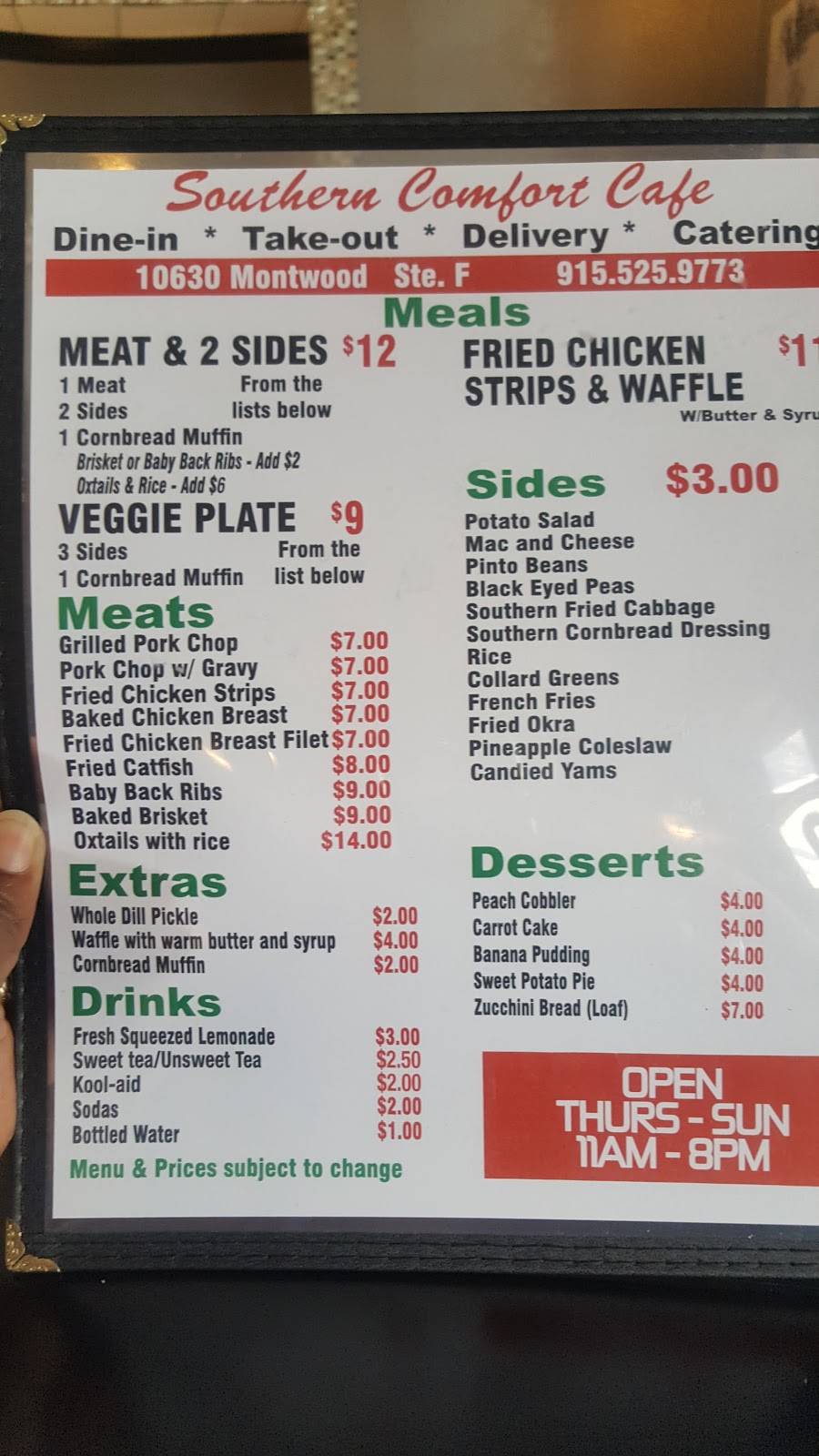 Southern Comfort Cafe | restaurant | 10630 Montwood Dr F, El Paso, TX 79935, USA | 9155259773 OR +1 915-525-9773