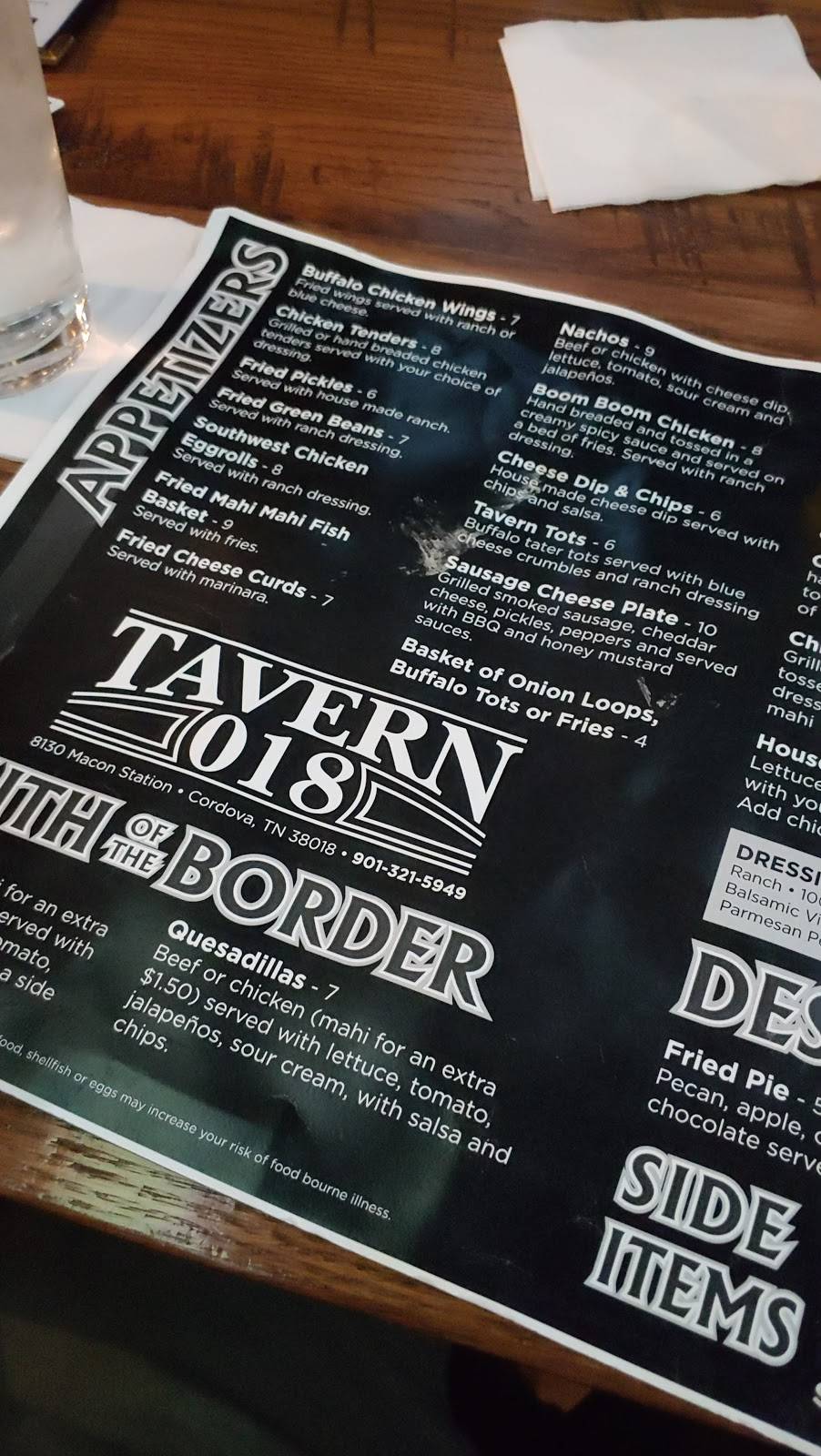 Tavern 018 | restaurant | 8130 Macon Station #106, Cordova, TN 38018, USA | 9013215949 OR +1 901-321-5949