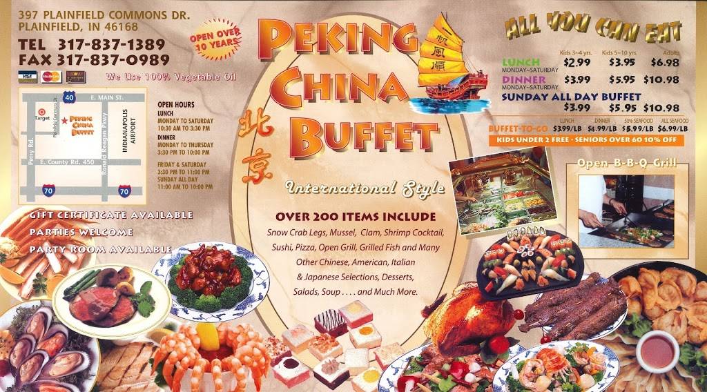 Peking China Buffet | restaurant | 397 Plainfield Commons Dr, Plainfield, IN 46168, USA | 3178371389 OR +1 317-837-1389