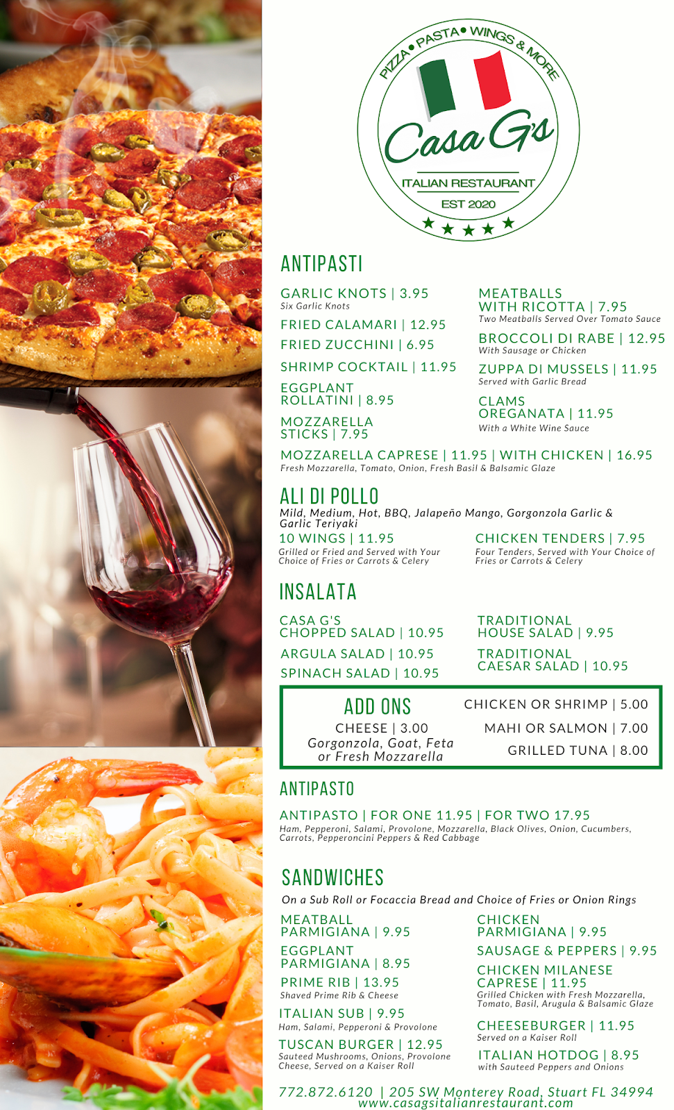 Casa Gs Italian Restaurant | restaurant | 205 SW Monterey Rd, Stuart, FL 34994, USA | 7728726120 OR +1 772-872-6120