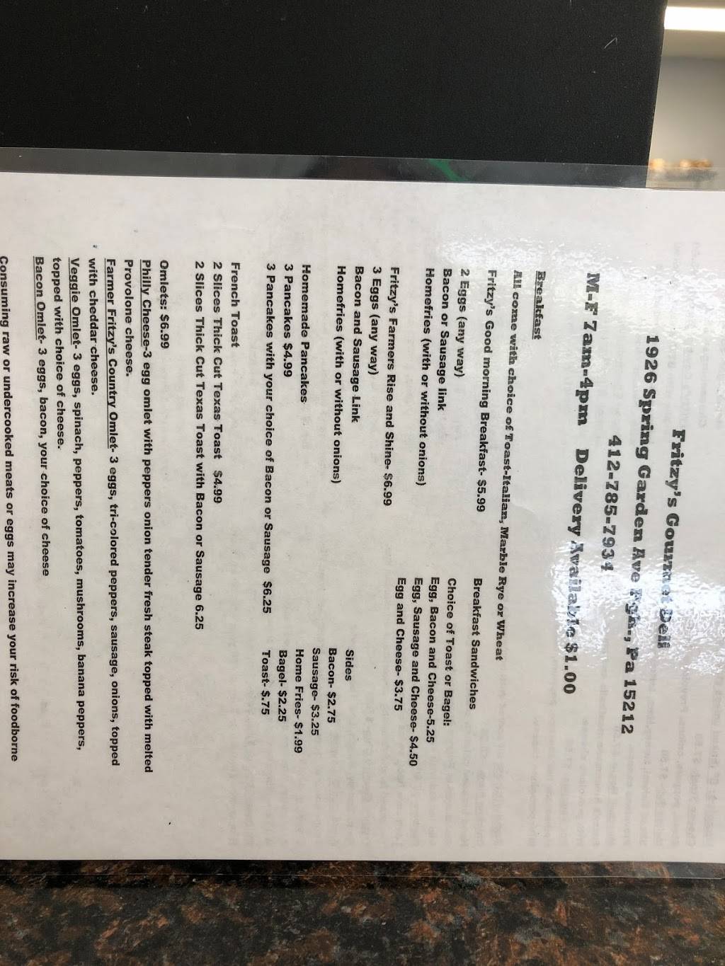 Fritzy’s Gourmet Deli | restaurant | 1926 Spring Garden Ave, Pittsburgh, PA 15212, USA | 4127857934 OR +1 412-785-7934
