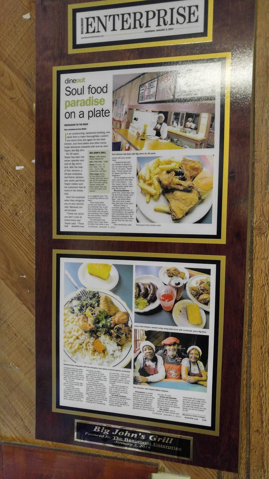 Big Johns Grill | restaurant | 1465 Gladys St, Beaumont, TX 77701, USA | 4098381585 OR +1 409-838-1585