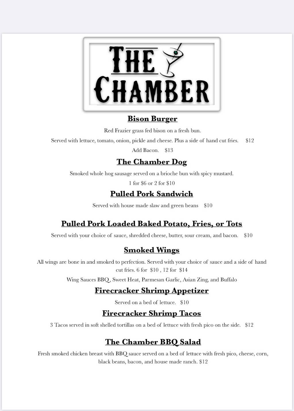 The Chamber | restaurant | 422 E Main St, Washington, IN 47501, USA | 8126749116 OR +1 812-674-9116