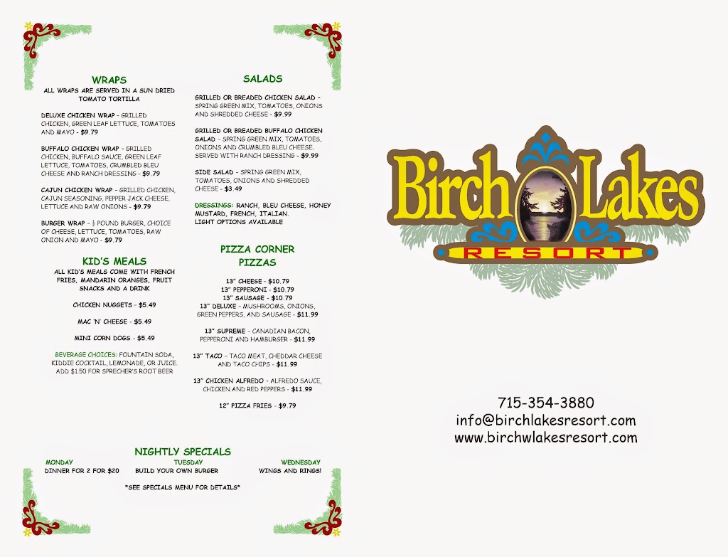 Birch Lakes Resort | restaurant | 1085 County Rd F, Birchwood, WI 54817, USA | 7153543880 OR +1 715-354-3880