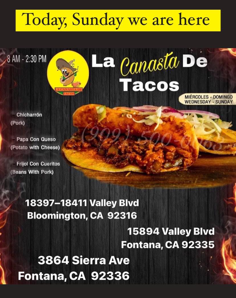 Tacollynn "La Canasta De Tacos" | restaurant | 10192 W Valley Blvd, Bloomington, CA 92316, USA | 9095000063 OR +1 909-500-0063