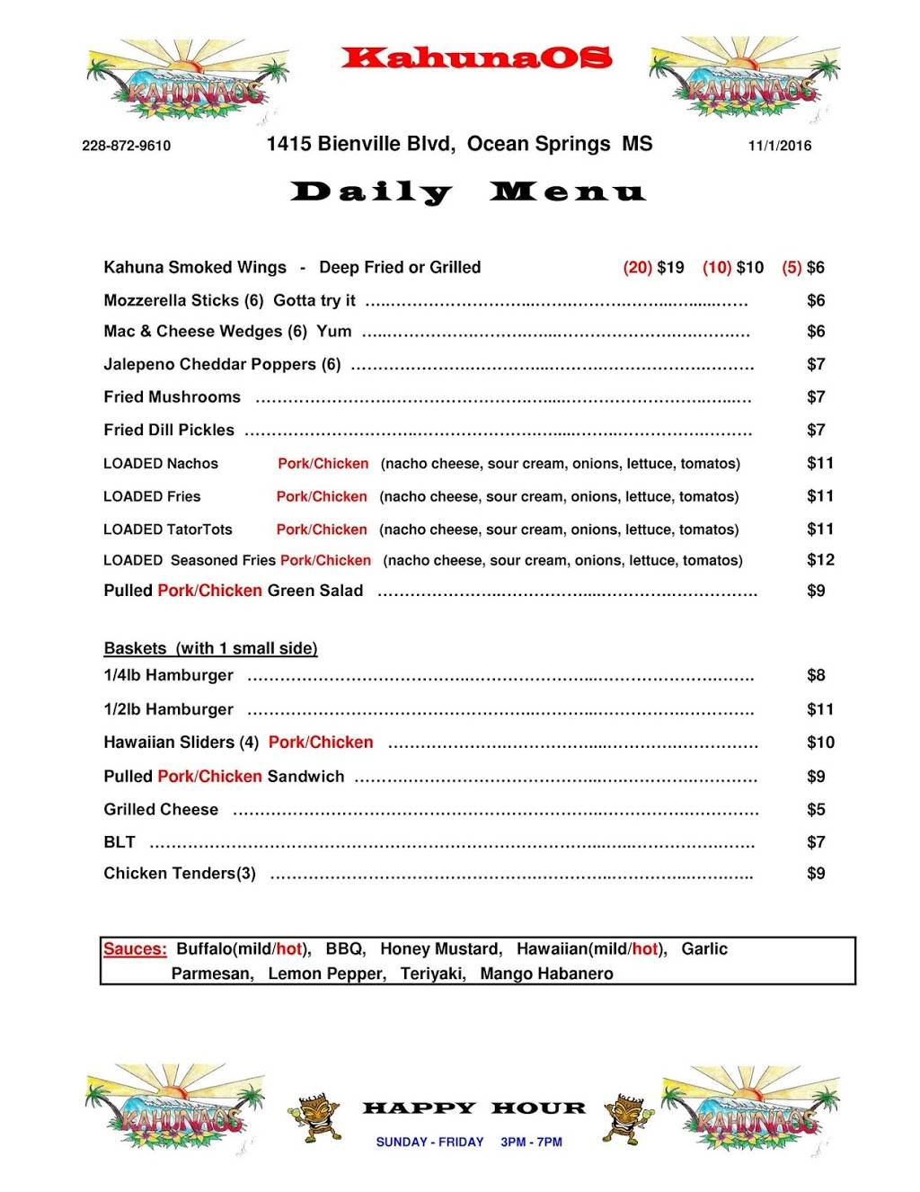 KahunaOS Bar & Grill | restaurant | 1415 Bienville Blvd, Ocean Springs, MS 39564, USA | 2288729610 OR +1 228-872-9610
