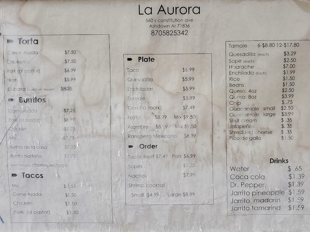 La Aurora | restaurant | 560 S Constitution Ave, Ashdown, AR 71822, USA | 8705825342 OR +1 870-582-5342
