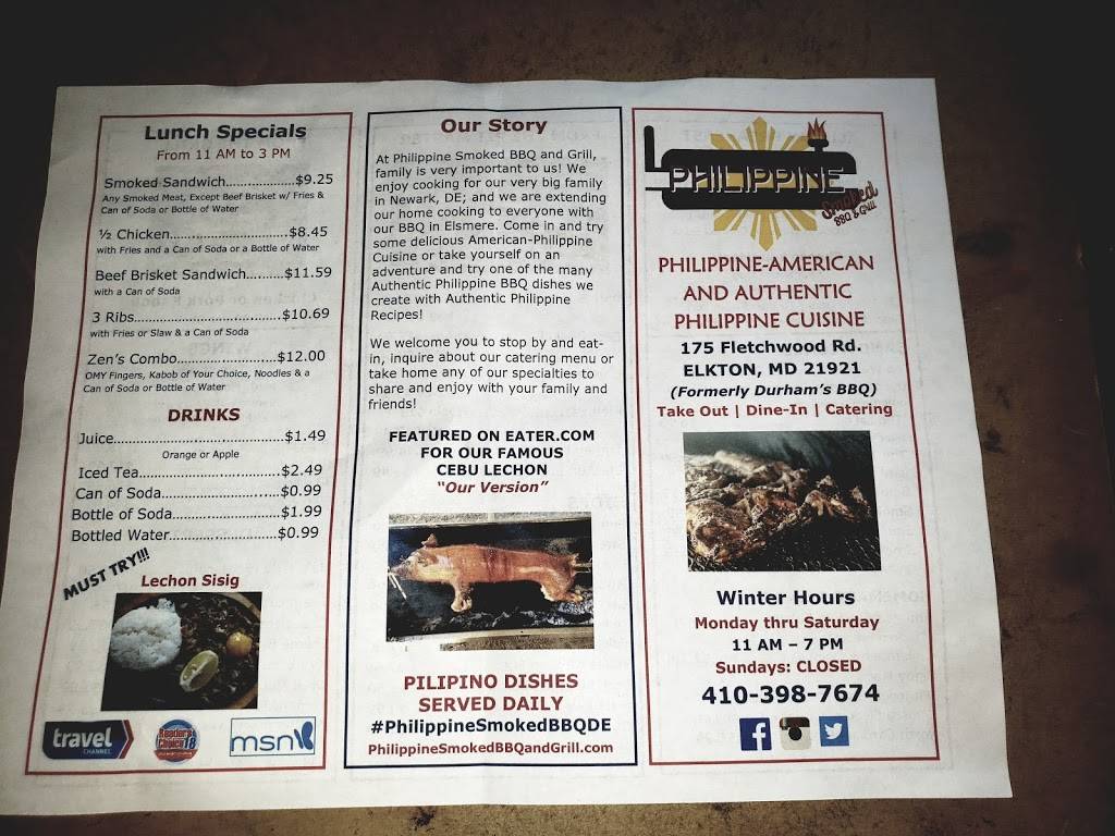 Philippine Smoked BBQ and Grill | restaurant | 175 Fletchwood Rd Unit C, Elkton, MD 21921, USA | 4103987674 OR +1 410-398-7674