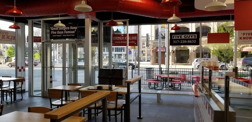 Five Guys | meal takeaway | 48 E Washington St, Indianapolis, IN 46204, USA | 3172208632 OR +1 317-220-8632