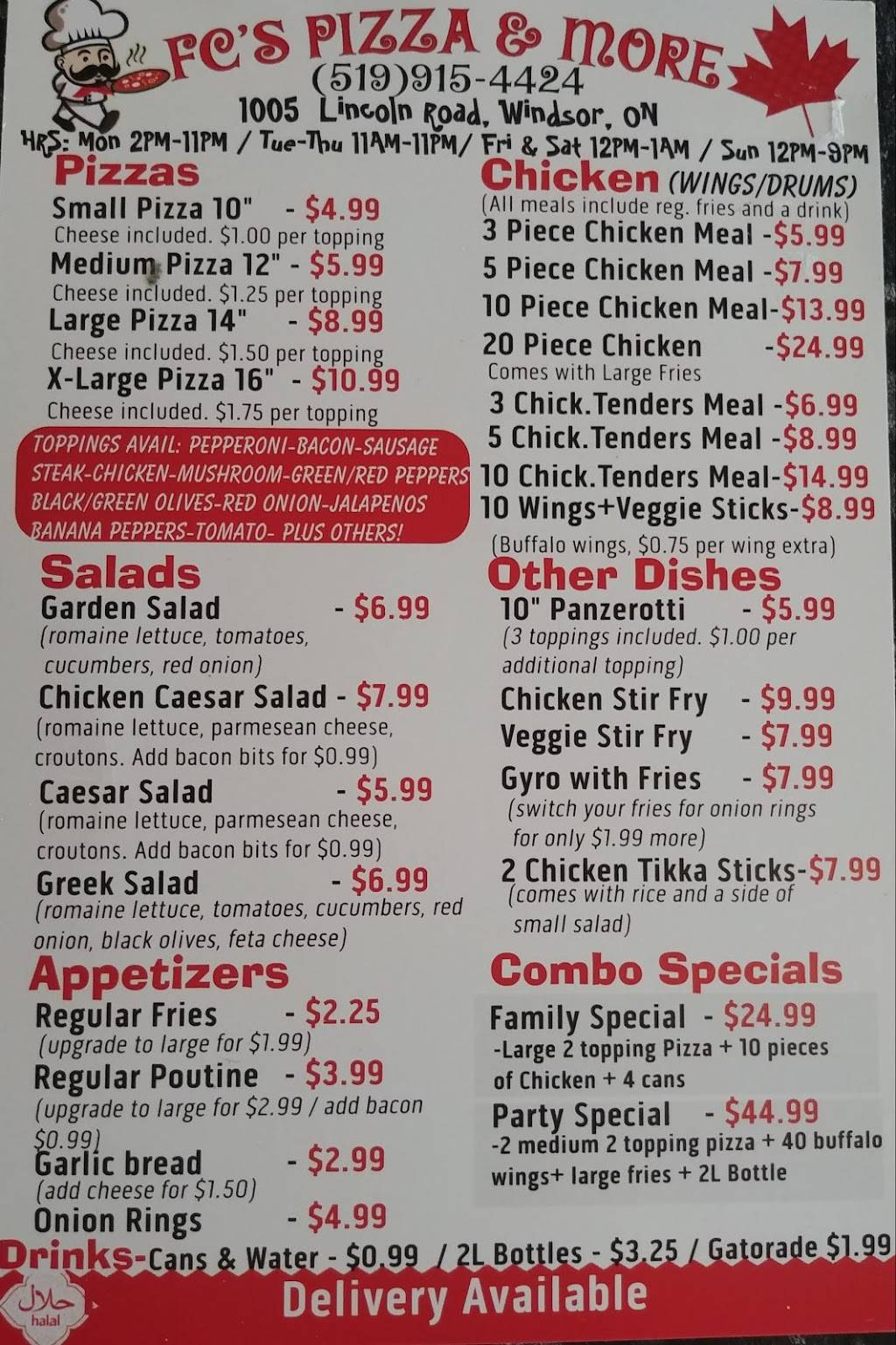 Fcs Pizza & More | restaurant | 1005 Lincoln Rd, Windsor, ON N9A 4A3, Canada | 5199154424 OR +1 519-915-4424