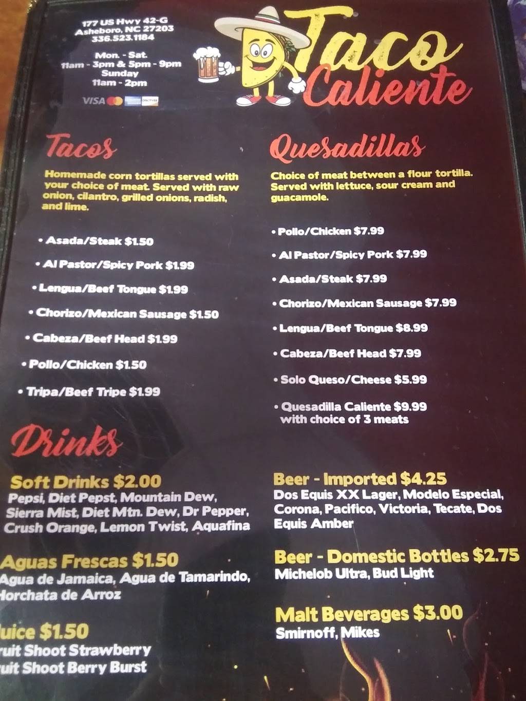 Taco caliente | restaurant | 177 hwy 42 unit G, Asheboro, NC 27203, USA | 3365231184 OR +1 336-523-1184
