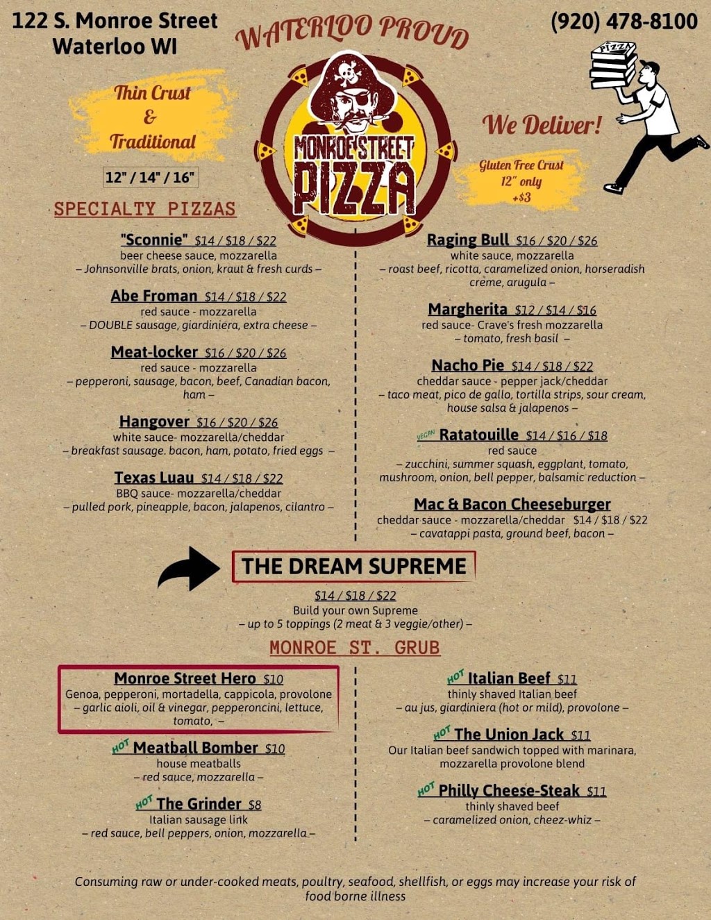 Monroe Street Pizza | meal takeaway | 122 S Monroe St, Waterloo, WI 53594, USA | 9204788100 OR +1 920-478-8100