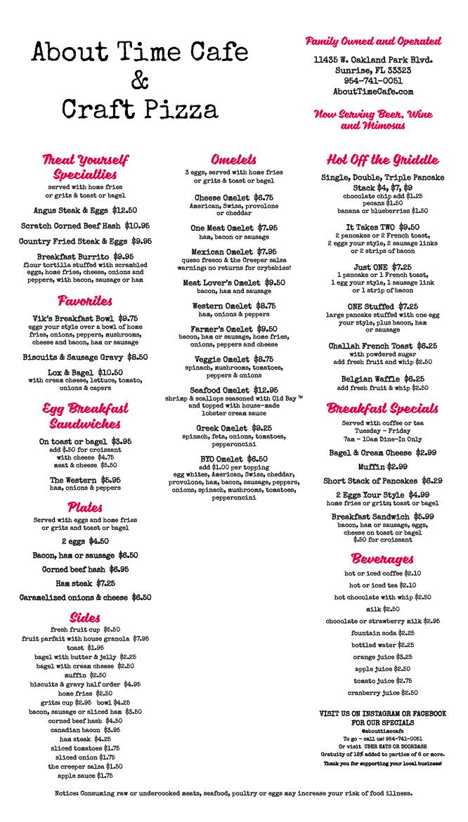 About Time Cafe | cafe | 11435 W Oakland Park Blvd, Sunrise, FL 33323, USA | 9547410051 OR +1 954-741-0051