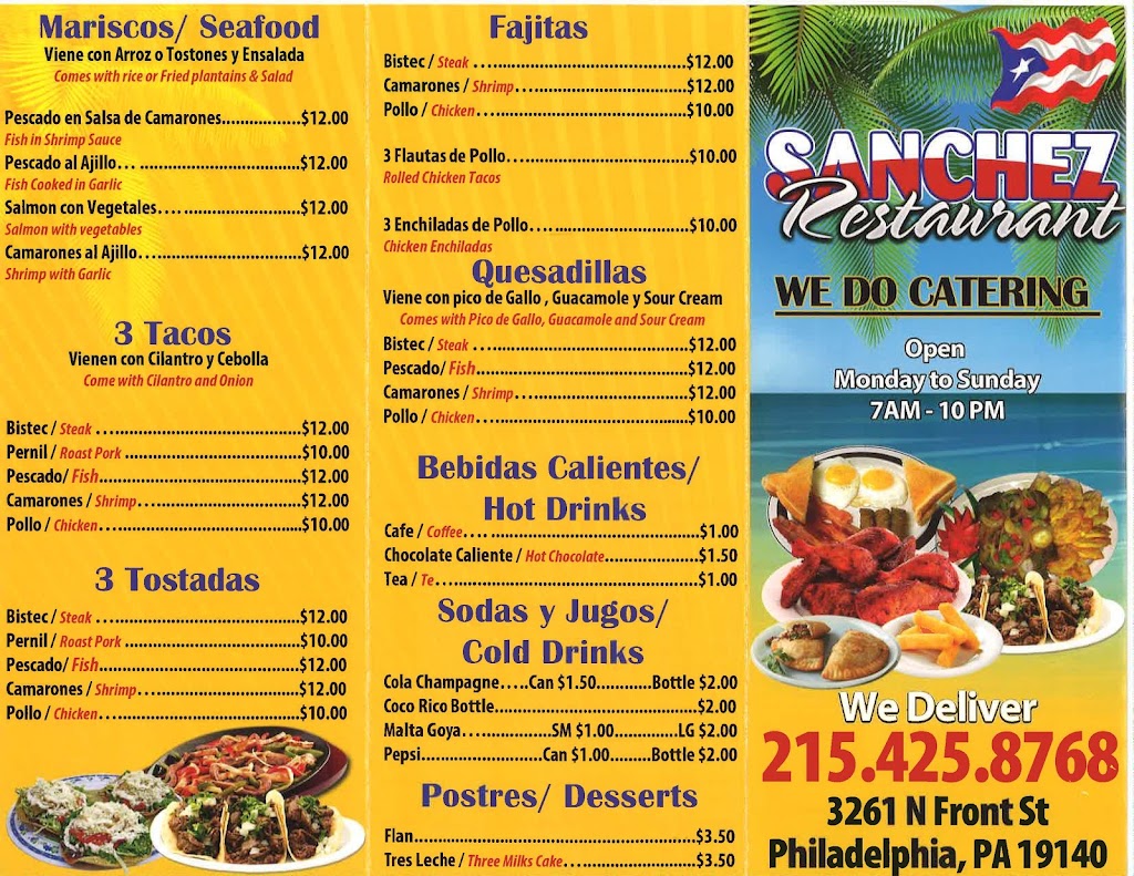 Sanchez Restaurant | restaurant | 3261 N Front St, Philadelphia, PA 19140, USA | 2154258768 OR +1 215-425-8768