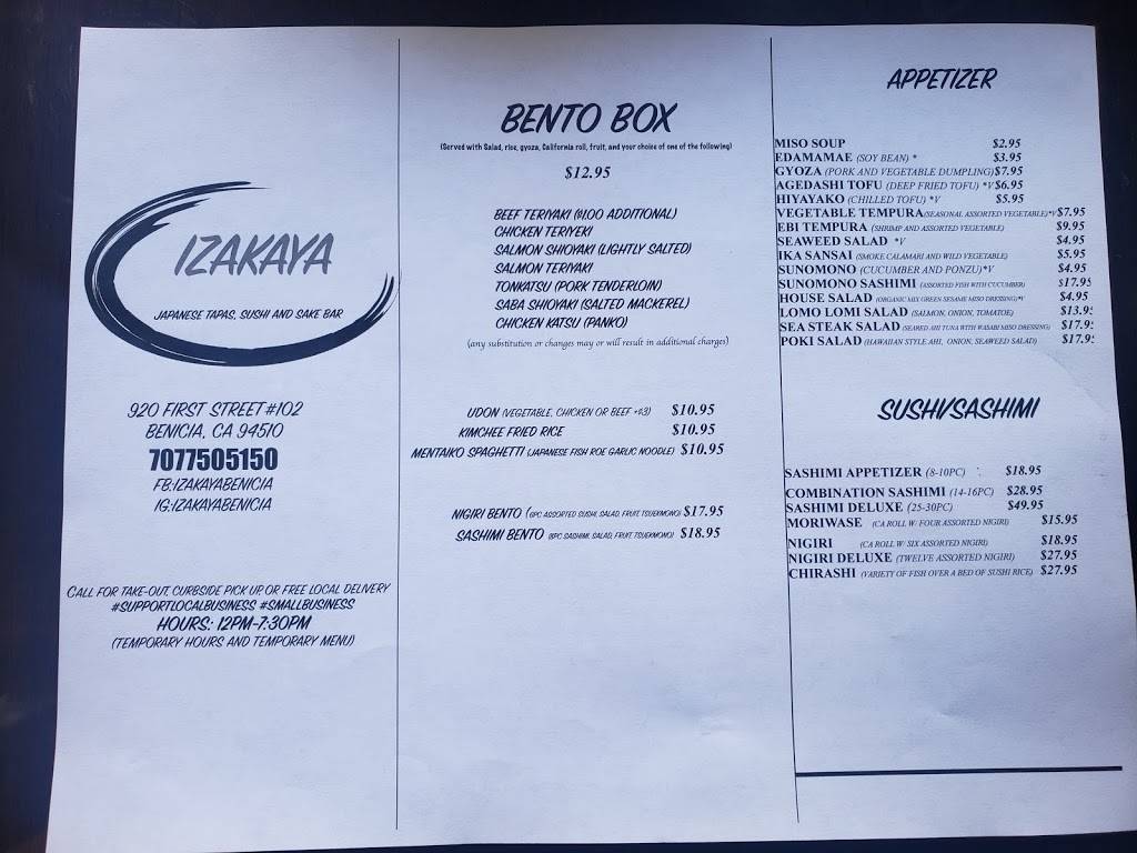 Izayaka | restaurant | 920 1st St suite102, Benicia, CA 94510, USA | 7077505150 OR +1 707-750-5150