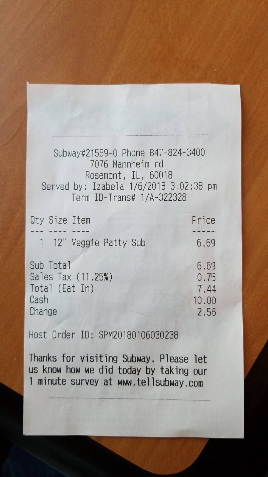 Subway Restaurants | restaurant | 7076 N Mannheim Road, Rosemont, IL 60018, USA | 8478243400 OR +1 847-824-3400