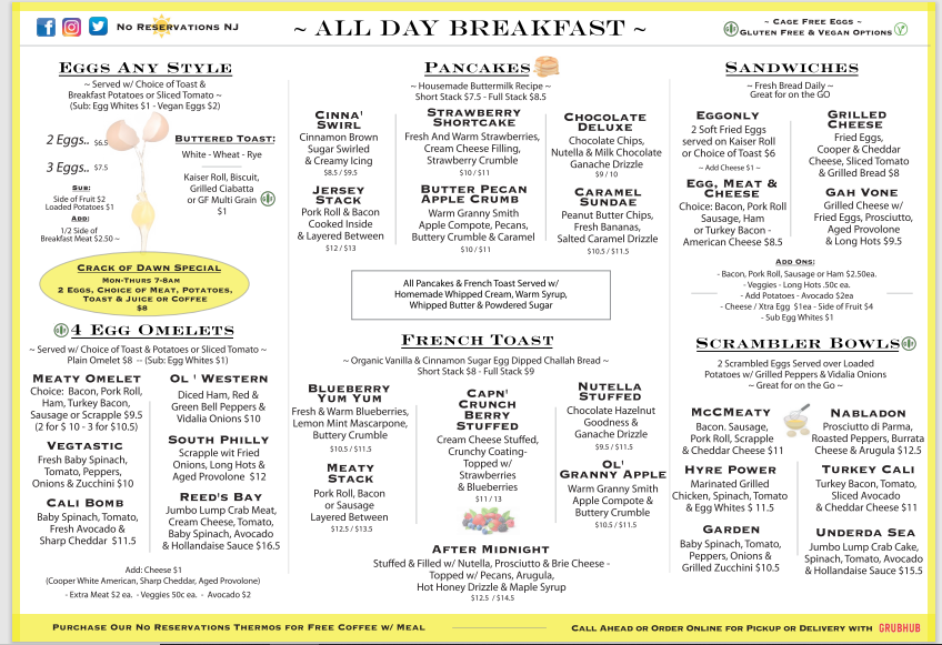 No Reservations | restaurant | 626 S New York Rd, Galloway, NJ 08205, USA | 6093804853 OR +1 609-380-4853