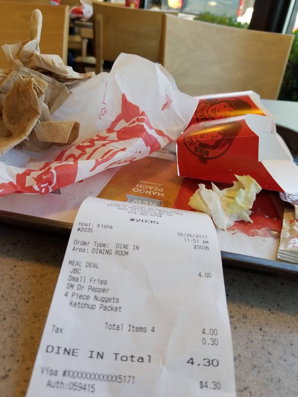 Wendys | restaurant | 3527 Hillsborough Rd, Durham, NC 27705, USA | 9193836794 OR +1 919-383-6794