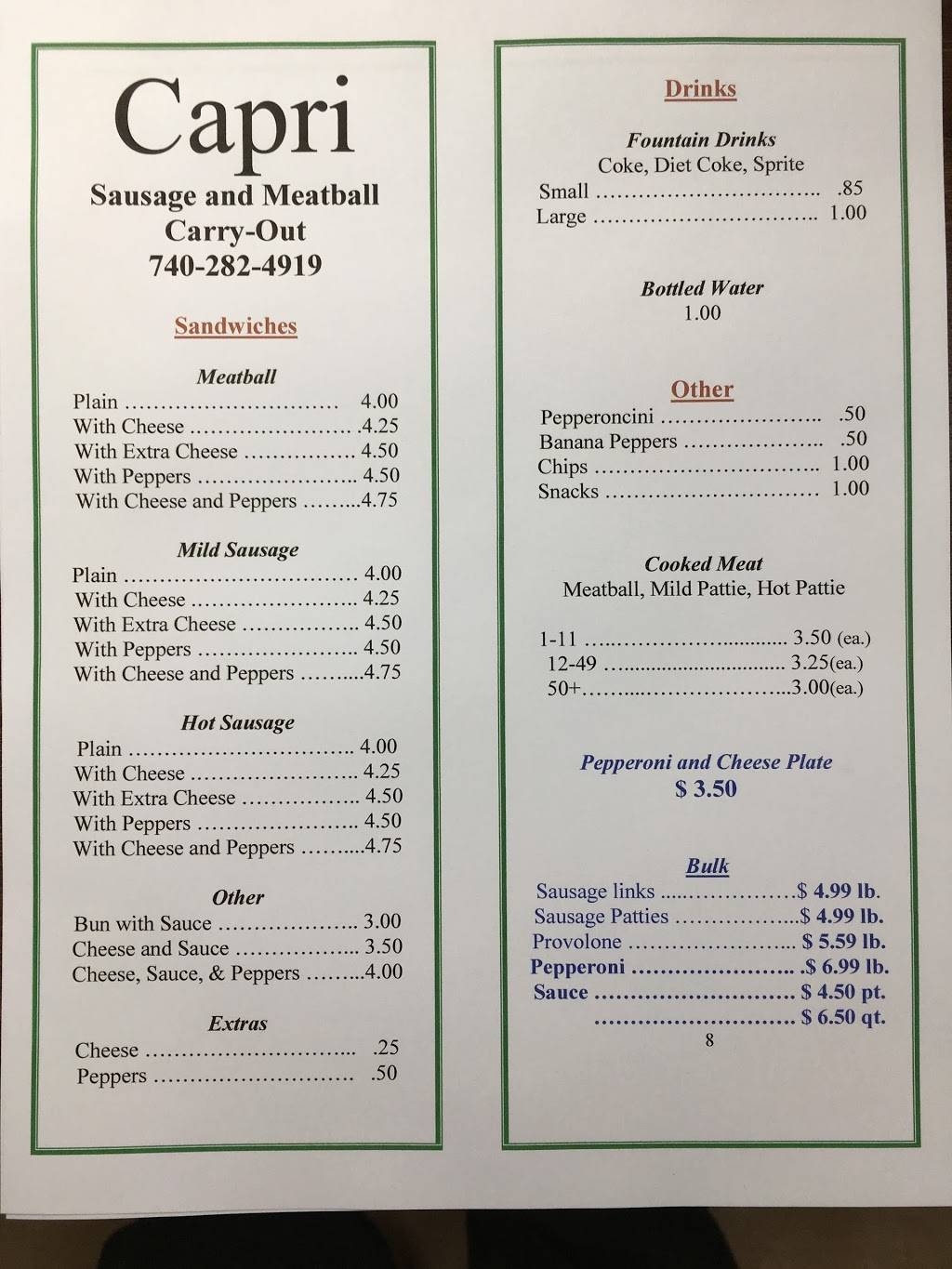 Capri | restaurant | 1400 University Blvd, Steubenville, OH 43952, USA | 7402824919 OR +1 740-282-4919