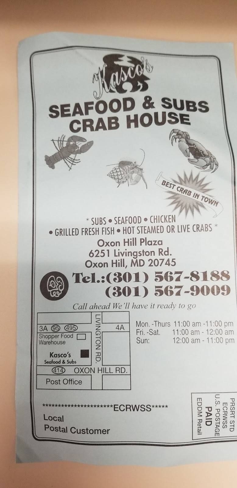 Seafood & Subs Crab House | restaurant | 6251 Livingston Rd, Oxon Hill, MD 20745, USA | 3015678188 OR +1 301-567-8188