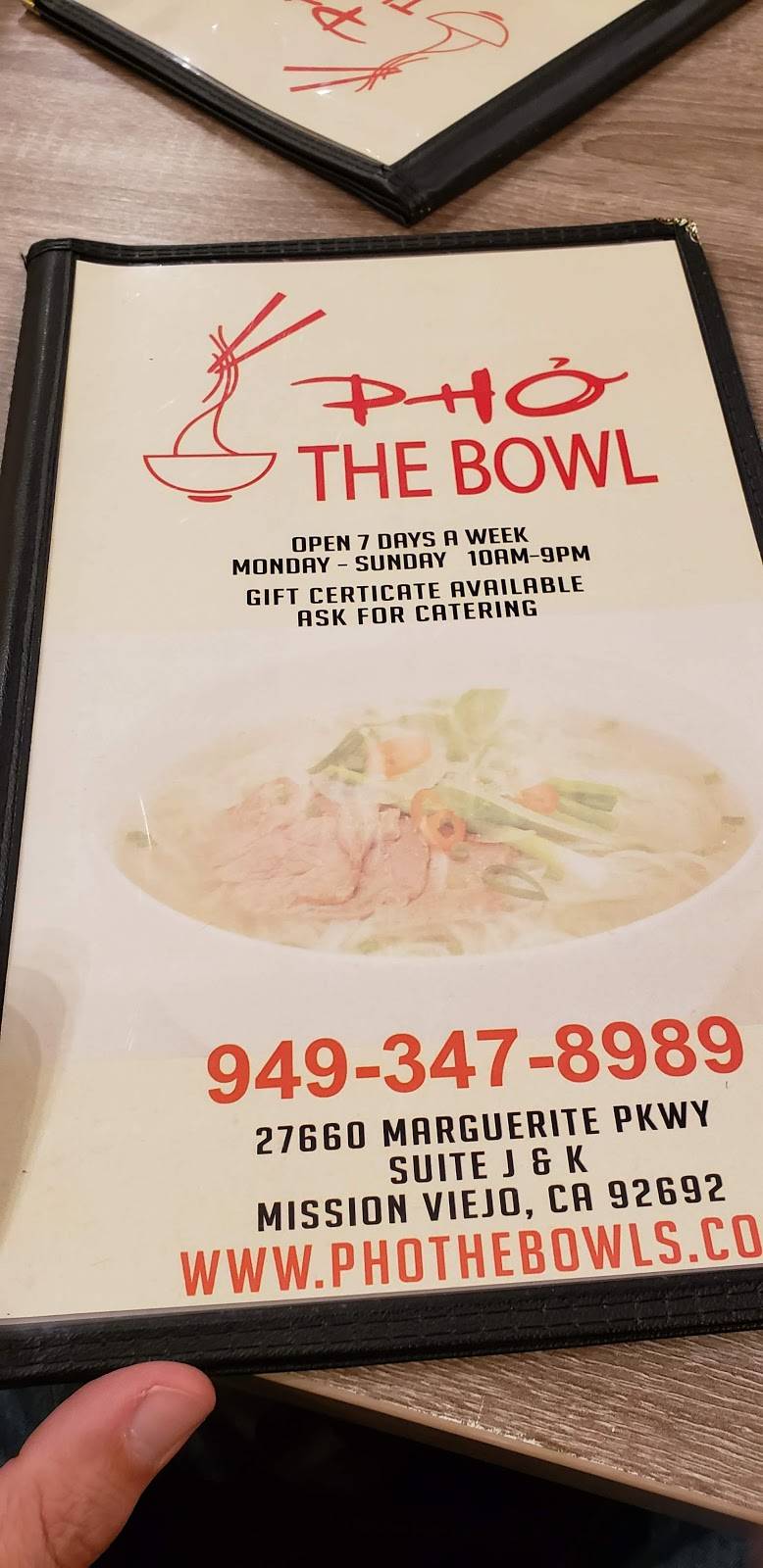 Pho The Bowl | restaurant | 27660 Marguerite Pkwy, Mission Viejo, CA 92692, USA | 9493478989 OR +1 949-347-8989