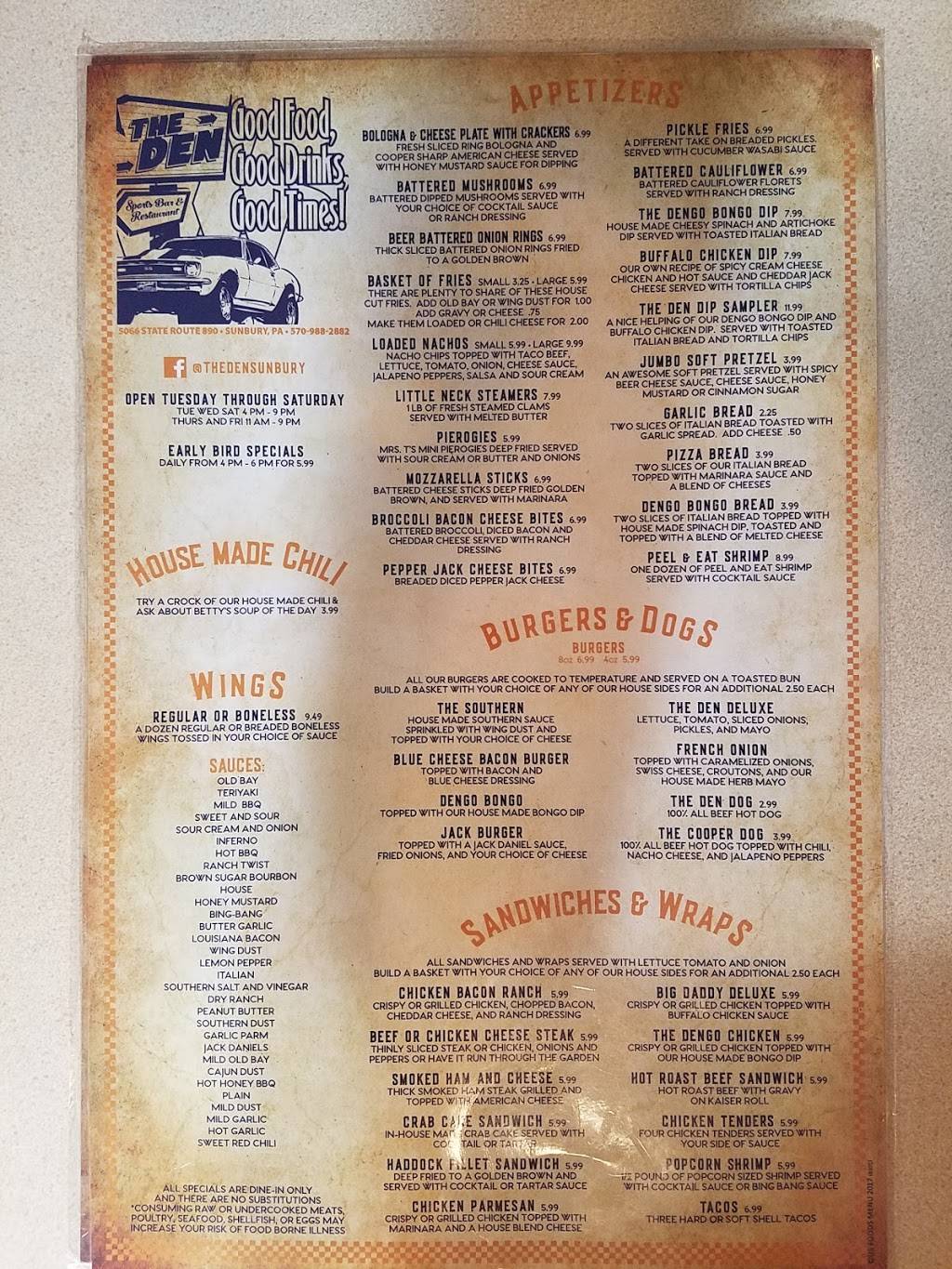 The Den | restaurant | PA-61, Sunbury, PA 17801, USA | 5709882882 OR +1 570-988-2882