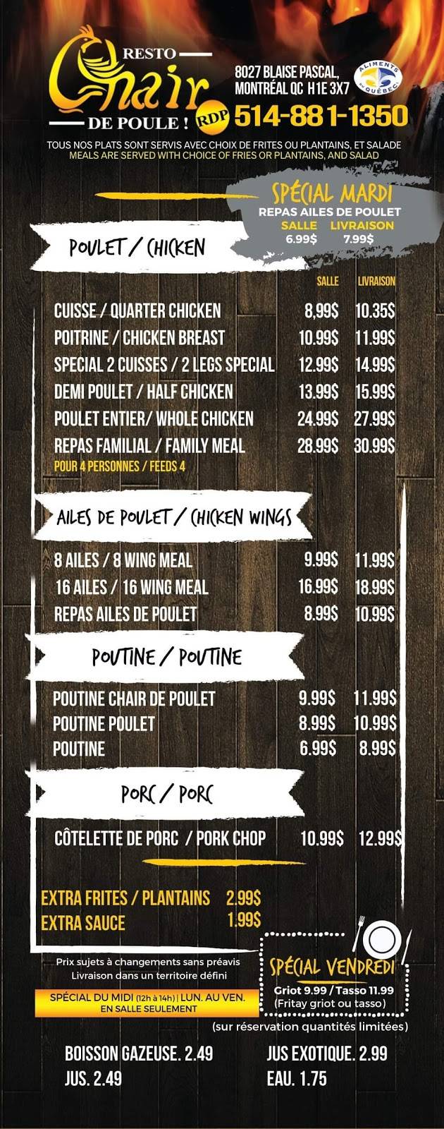 Chair De poule RDP | restaurant | 8027 Avenue Blaise Pascal et, Boulevard Armand-Bombardier, Montréal, QC H1E 3X7, Canada | 5148811350 OR +1 514-881-1350