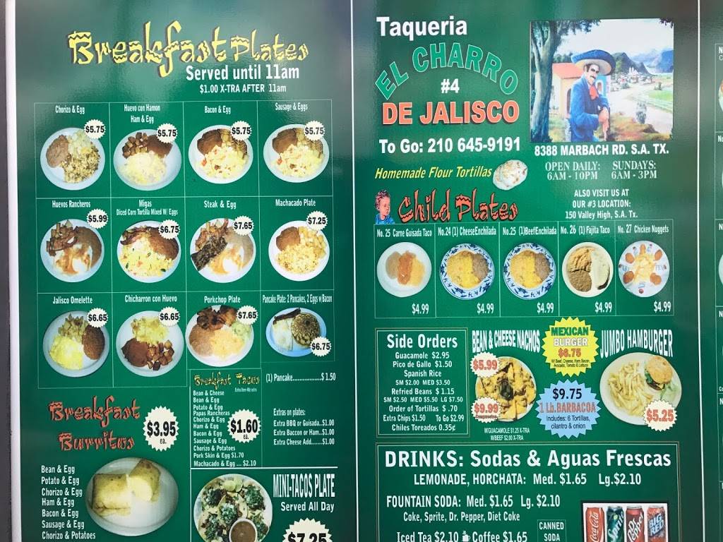 Taqueria El Charro De Jalisco | restaurant | 8388 Marbach Rd, San Antonio, TX 78227, USA | 2106459191 OR +1 210-645-9191