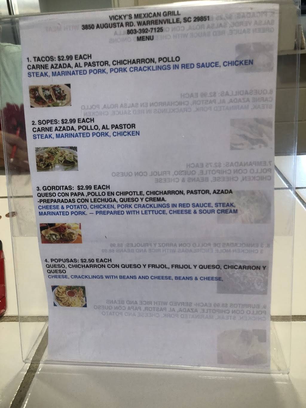 Vickys Mexican Grill | restaurant | 3850 Augusta Rd, Warrenville, SC 29851, USA | 8033927125 OR +1 803-392-7125
