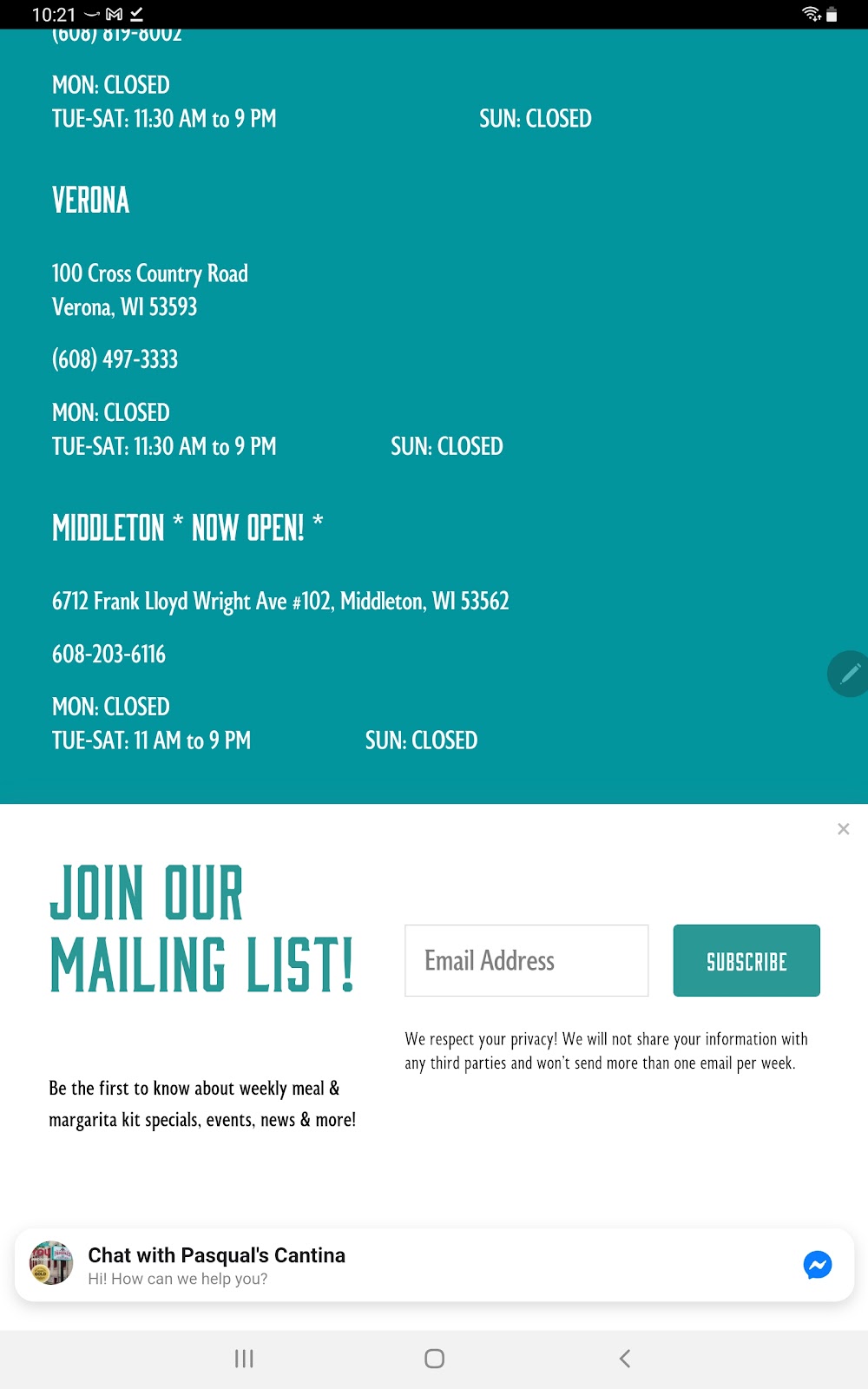 Pasquals Cantina | restaurant | 6712 Frank Lloyd Wright Ave, Middleton, WI 53562, USA | 6082036116 OR +1 608-203-6116